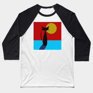 retro abstract black cat and yellow moon Baseball T-Shirt